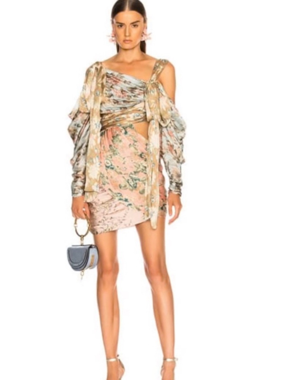 Floral Pink Cold-Shoulder Wrap Mini Dress